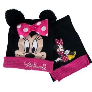 MINNIE MOUSE DISNEY Knit Winter Beanie Hat Scarf Set One Size
